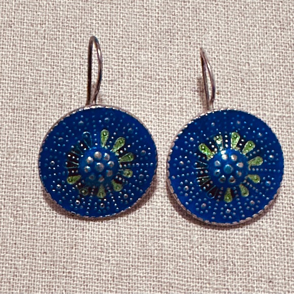 Vintage | Earrings | Turkish Silver Enamel in Blue & Green Earrings - Picture 9 of 9